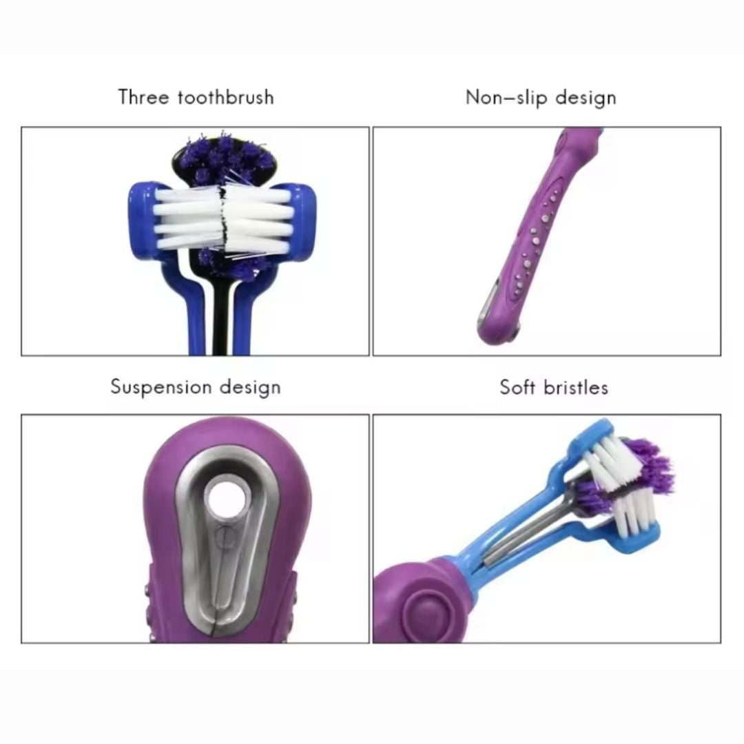 Chevaroo 3 Sided Dog Anti Plaque Toothbrush