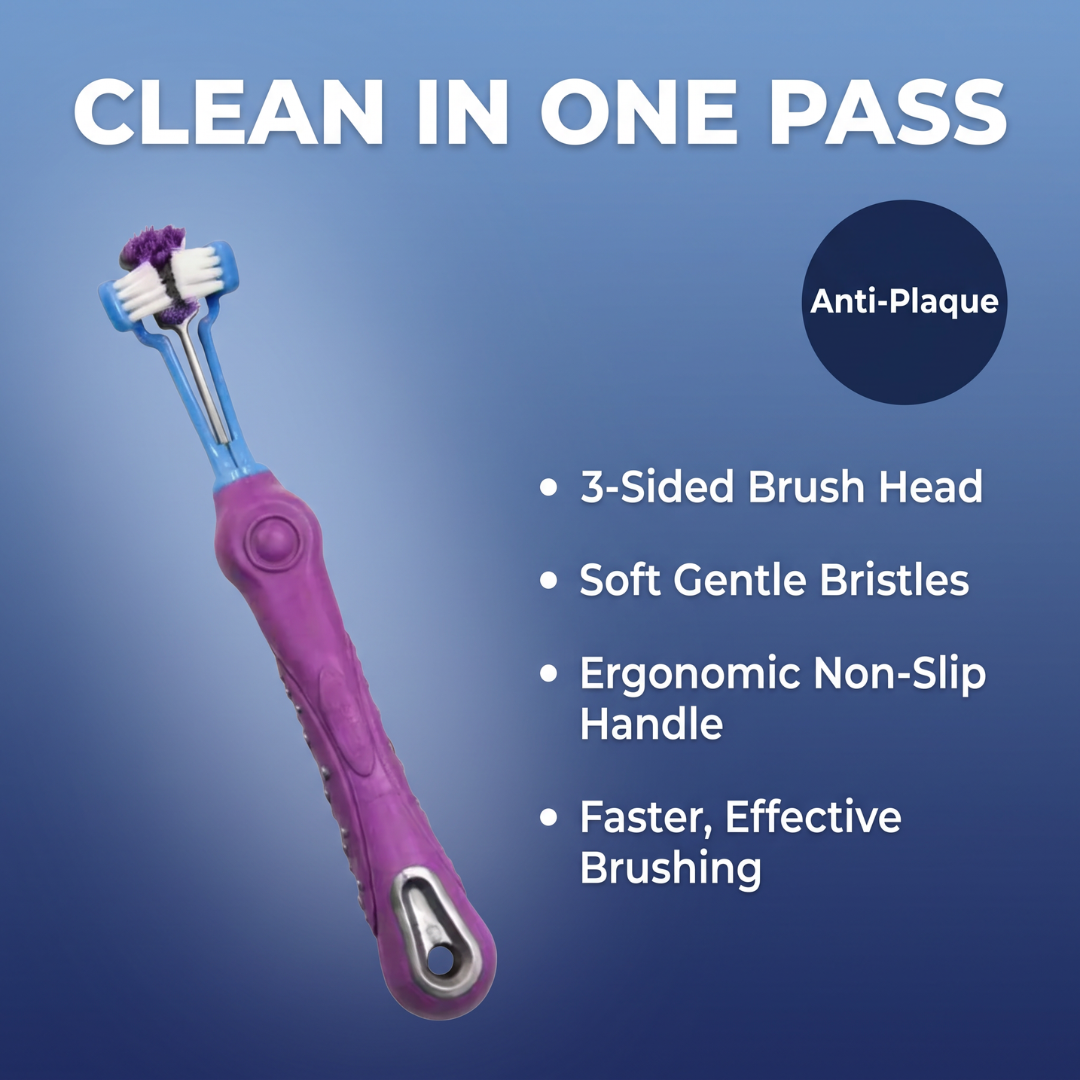 Chevaroo 3 Sided Dog Anti Plaque Toothbrush