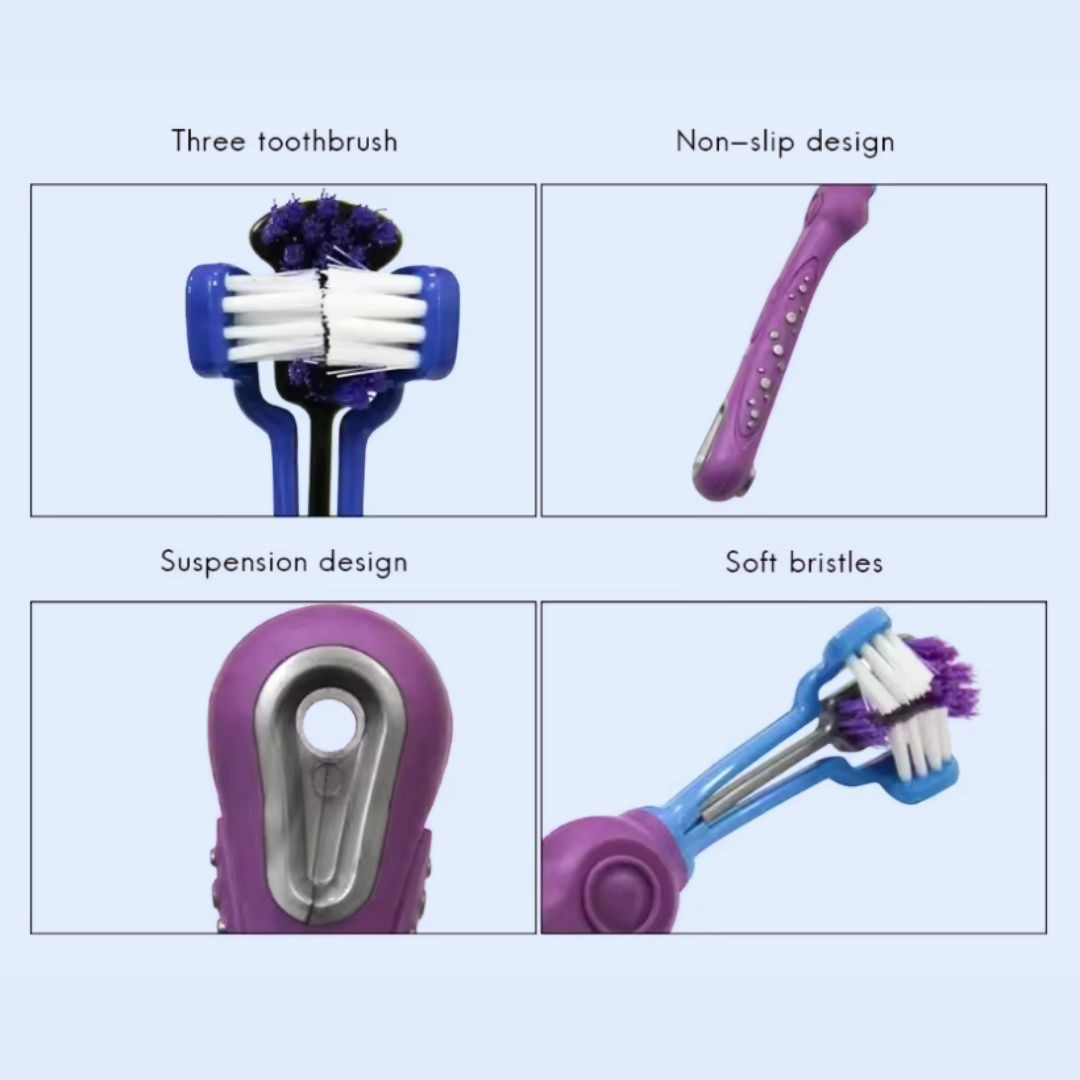 Chevaroo 3 Sided Dog Anti Plaque Toothbrush